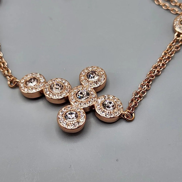 Joan Boyce Pave Crystal Christian Cross Bracelet w/ Rings Rose Gold Tone - Picture 11 of 16